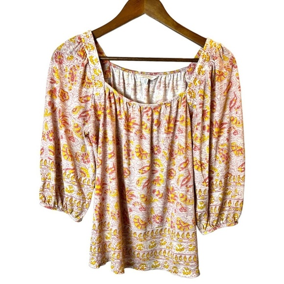 Lucky Brand Square Neck Printed Heritage Peasant Small - Picture 2 of 7